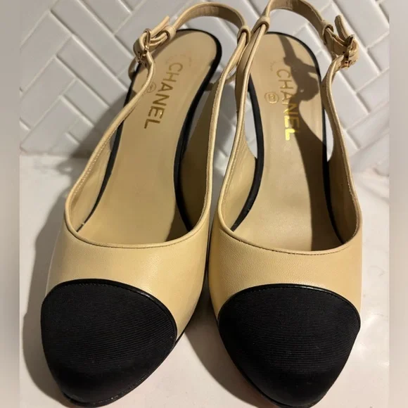 EUC Chanel Grosgrain Cap Toe Slingback Heel size 40 - Picture 2 of 8